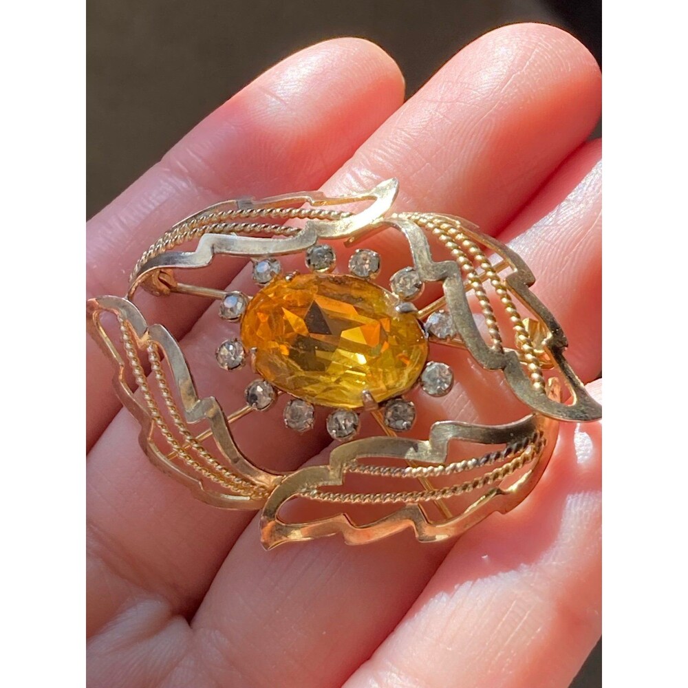 Vintage signed bond Boyd sterling silver gold vermeil rhinestone Brooch